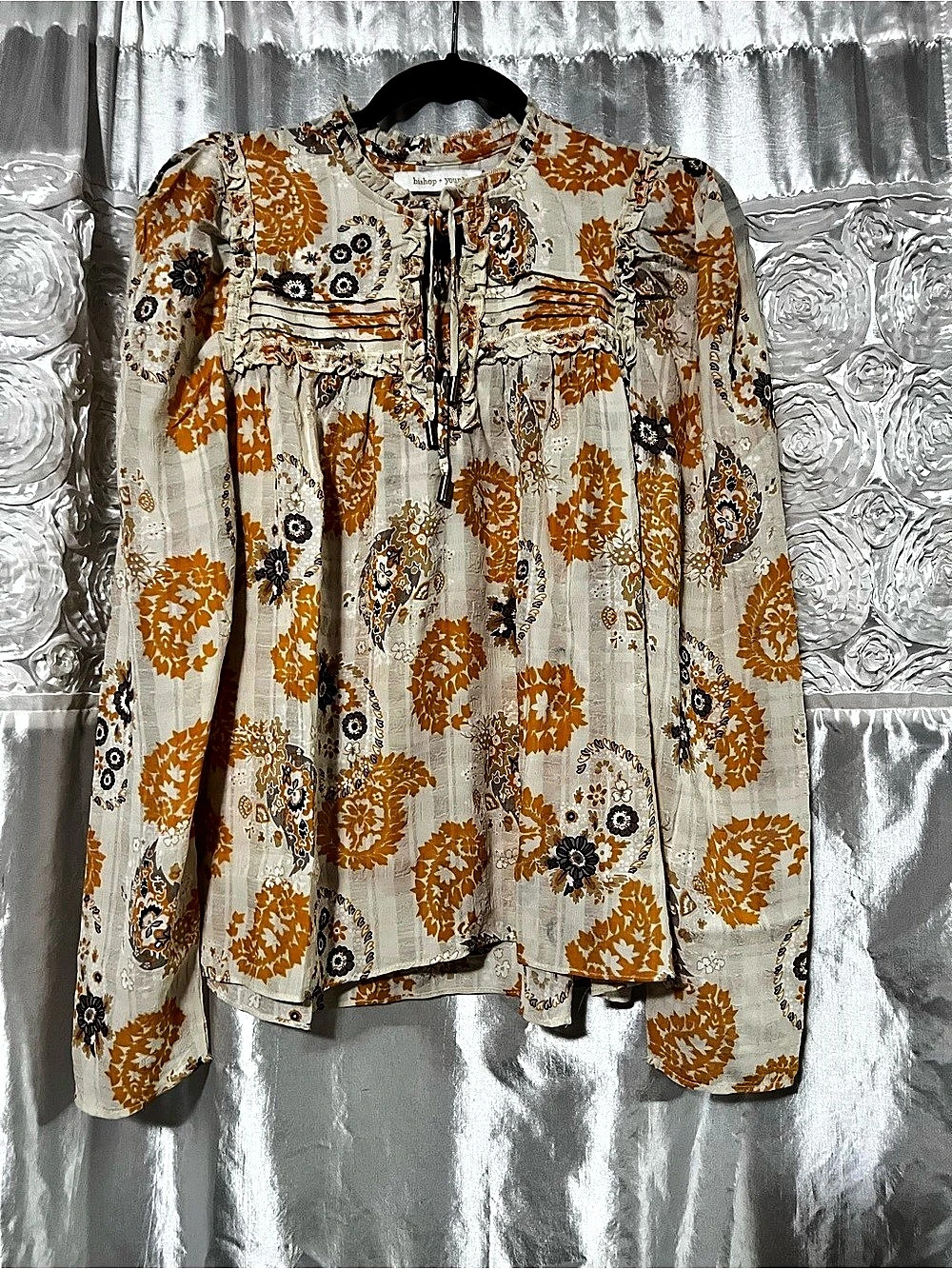 bishop + young Floral Blouse in Orange & White Size Small